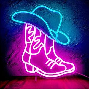 Cowboy/Cowgirl Boot Neon Pink Sign Party Festival Southern Backyard BedroomDecor